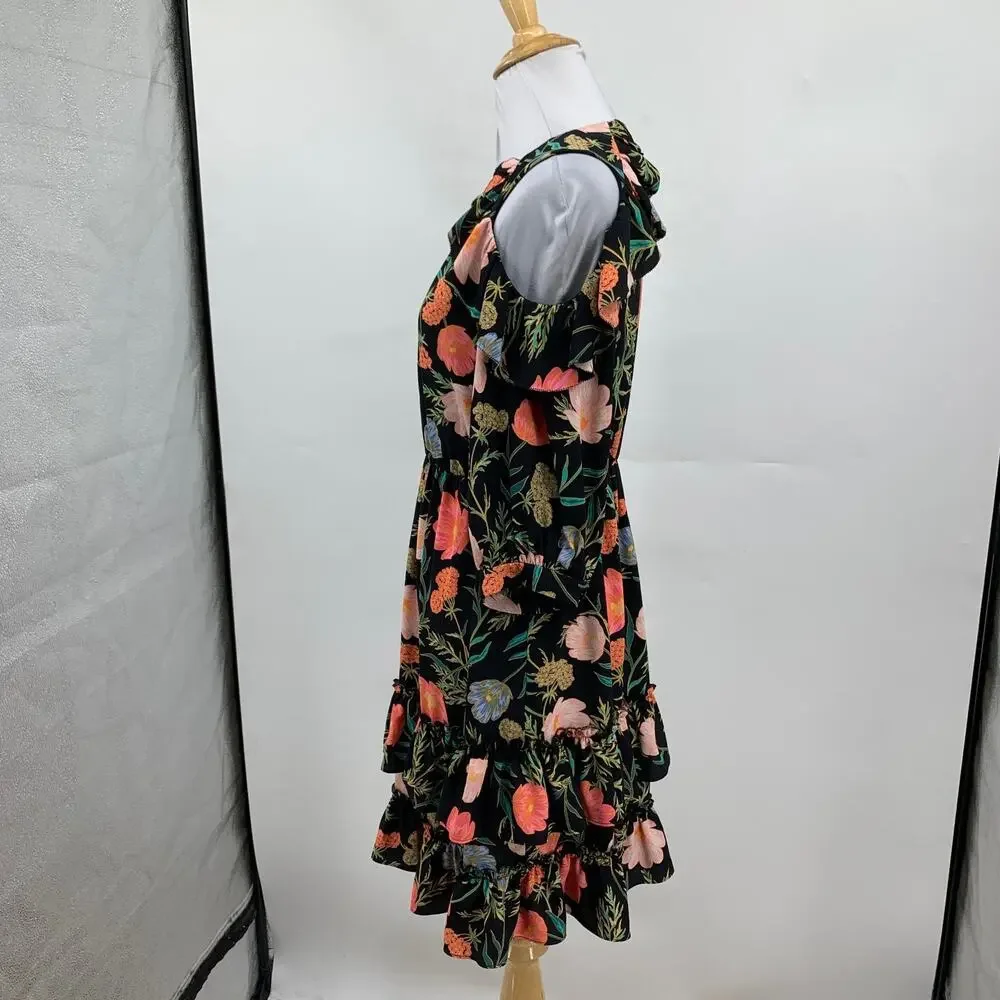 Kate Spade Dress Womens 00 Blossom Floral Cold Shoulder Side Zip Ruffled Tiered